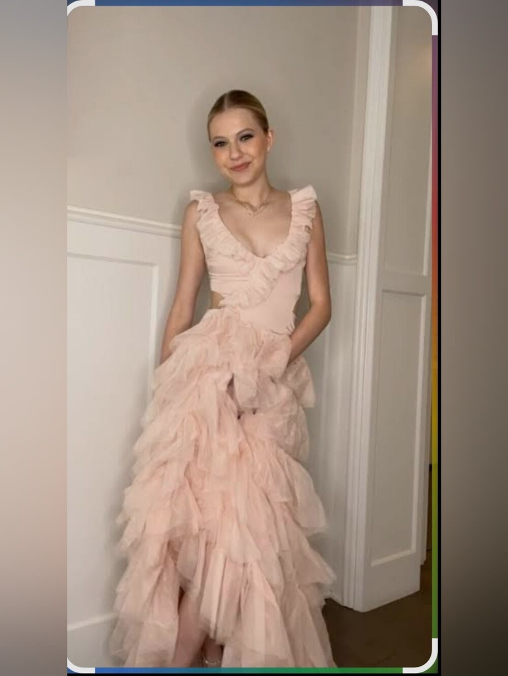 Joyfolie Blush Pink Ruffle Tulle Maxi Dress Gown Size 2